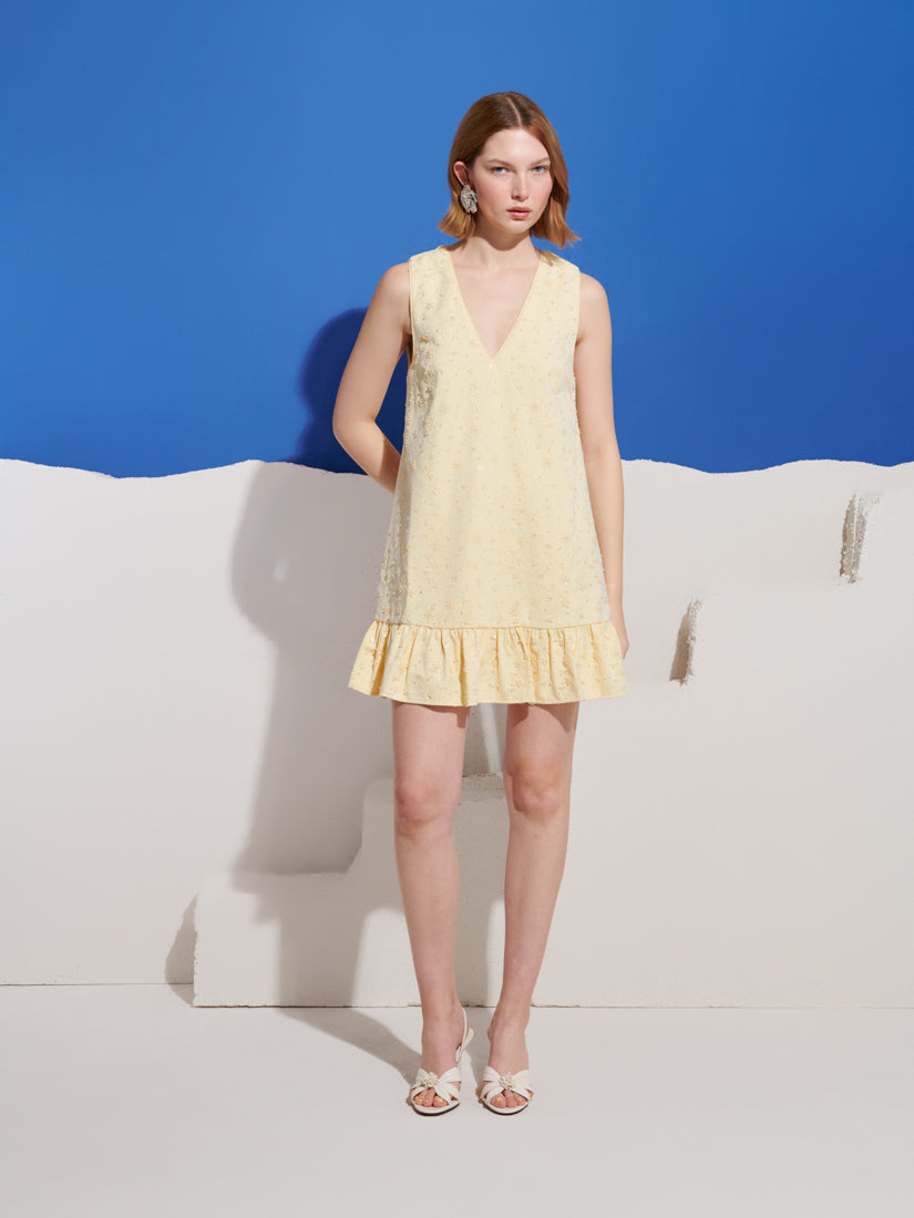 Lemon Zest Embellished Mini Dress
