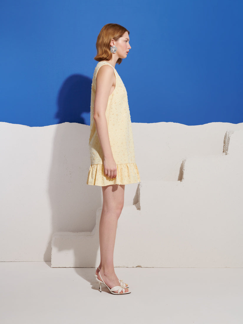 Lemon Zest Embellished Mini Dress