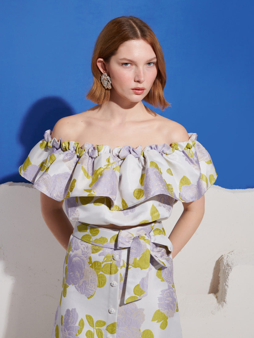 Fig Flora Jacquard Ruffle Top