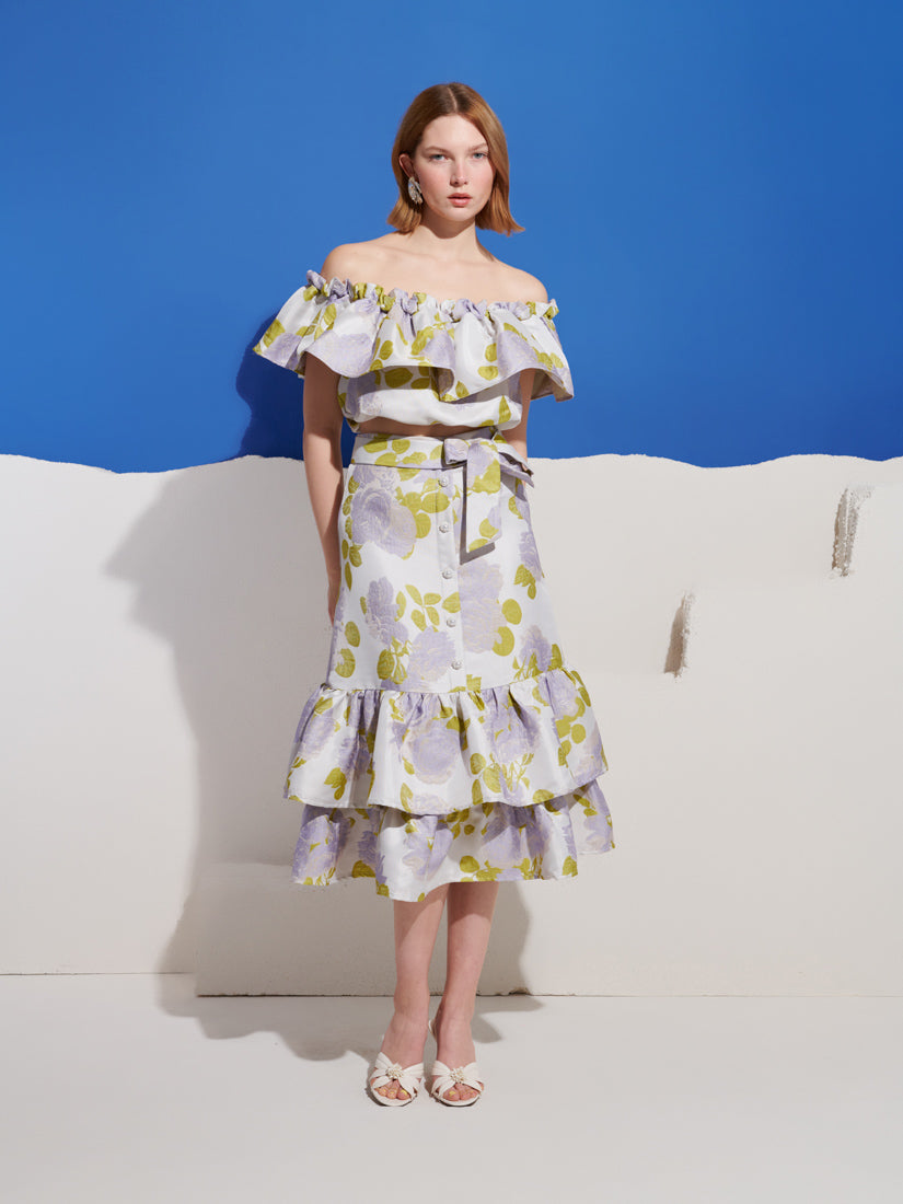 Fig Flora Jacquard Ruffle Top