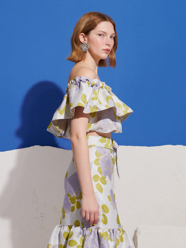 Fig Flora Jacquard Ruffle Top Main Image